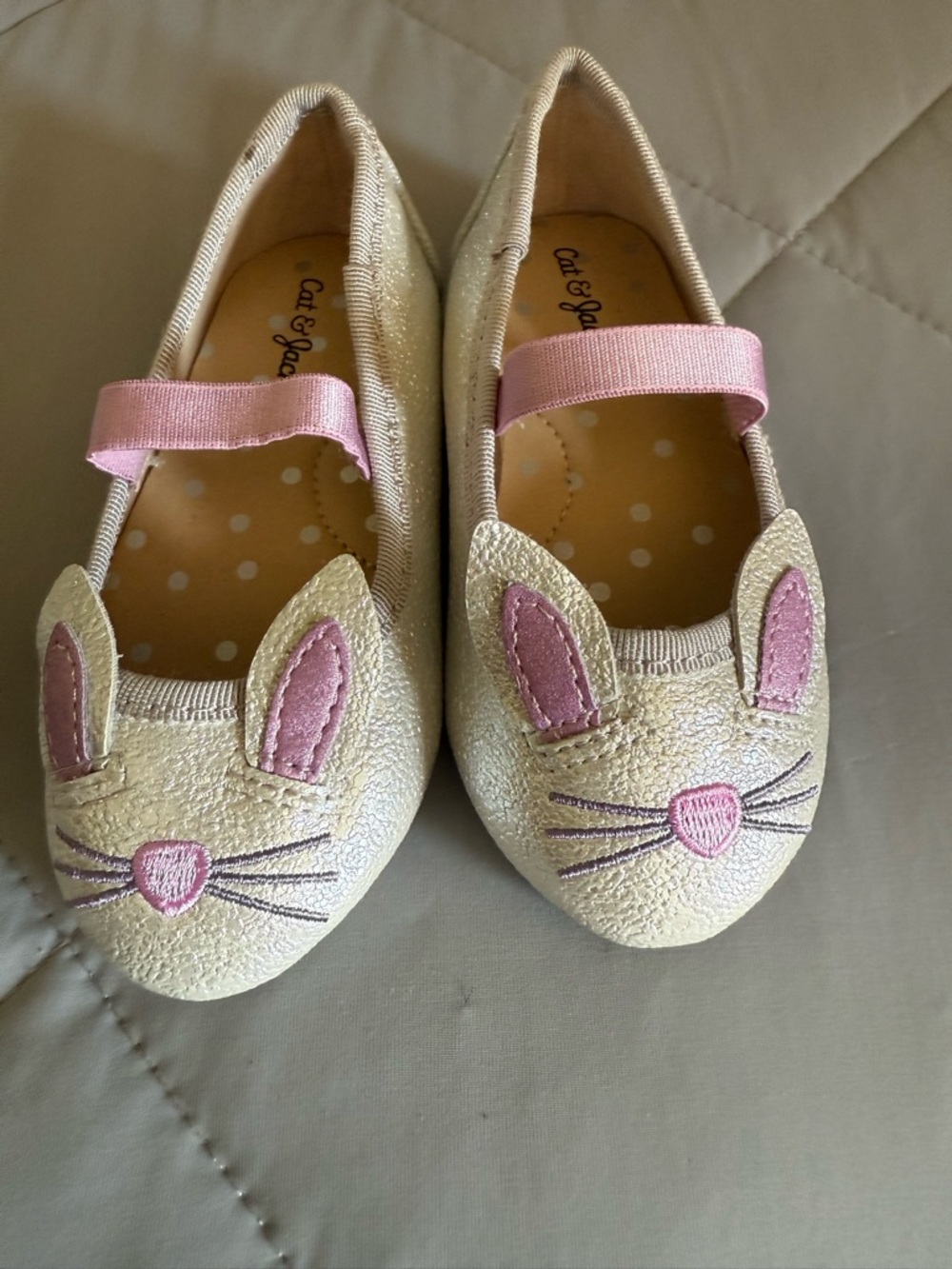 Cat & Jack Gold Glitter Bunny Mary Janes with Pink Accents